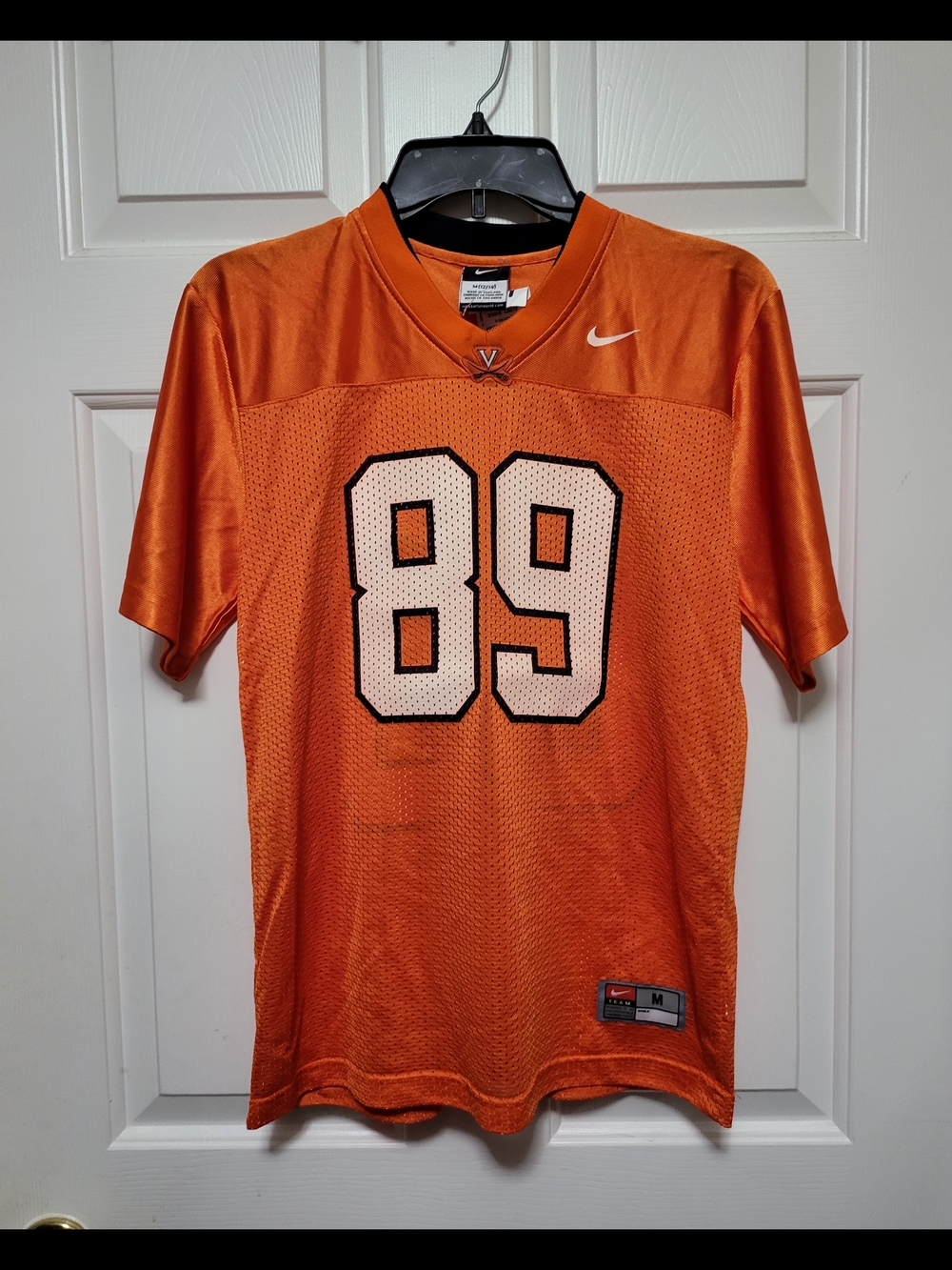 Nike Orange Youth size UVA Football Jersey with White Number 89 and Black Trim